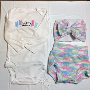 Handmade Baby Girls Easter Peeps Bodysuit‎ Bummies Headband Set 12M Carters